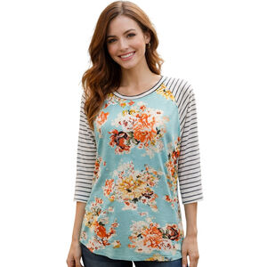 NWT nuggles sz L mixed pattern floral stripes botique soft stretch top career